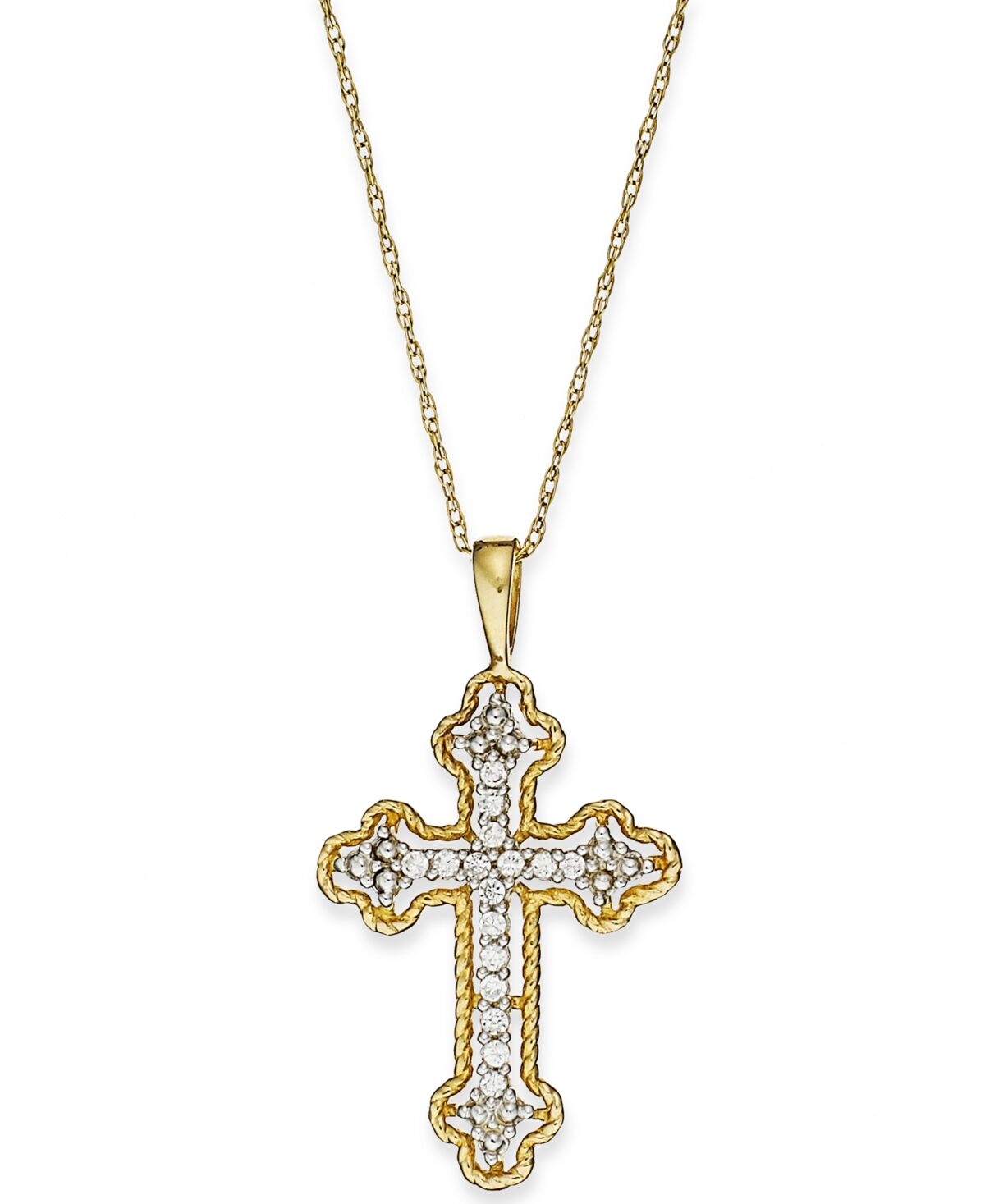 Macy's Diamond Antique Cross Pendant Necklace in 14k White, Yellow, or Rose Gold (1/10 ct. t.w) - Yellow Gold