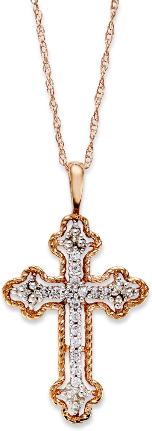 Macy's Diamond Antique Cross Pendant Necklace in 14k White, Yellow, or Rose Gold (1/10 ct. t.w) - Rose Gold