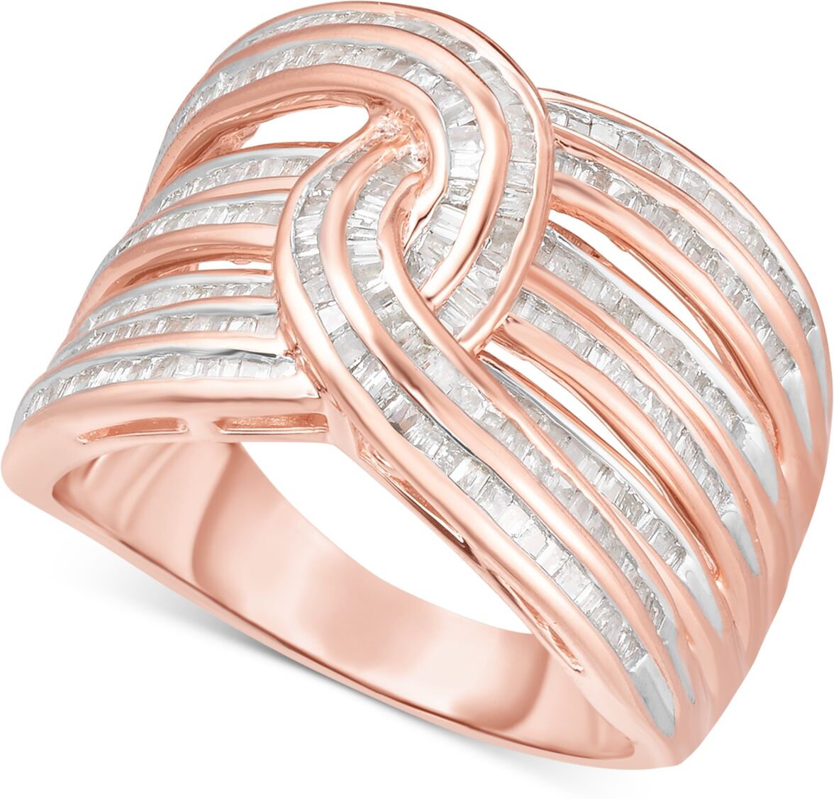 Macy's Diamond Baguette Interwoven Statement Ring (1 ct. t.w.) in Rose Gold-Plated Sterling Silver (Also available in Gold-Plated Silver) - Rose Gold/Silver