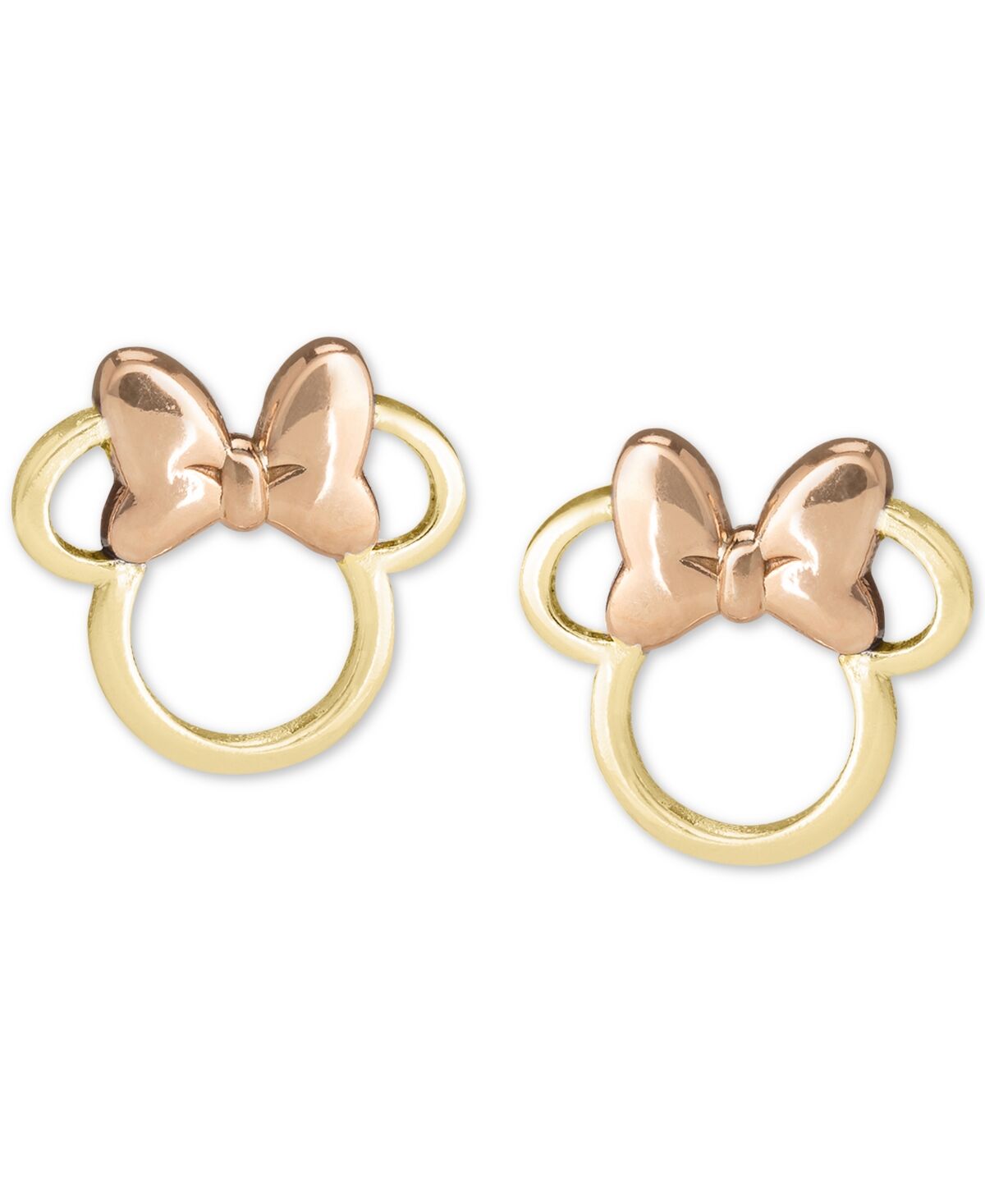 Disney Children's Minnie Mouse Silhouette Stud Earrings in 14k Gold & Rose Gold - Gold