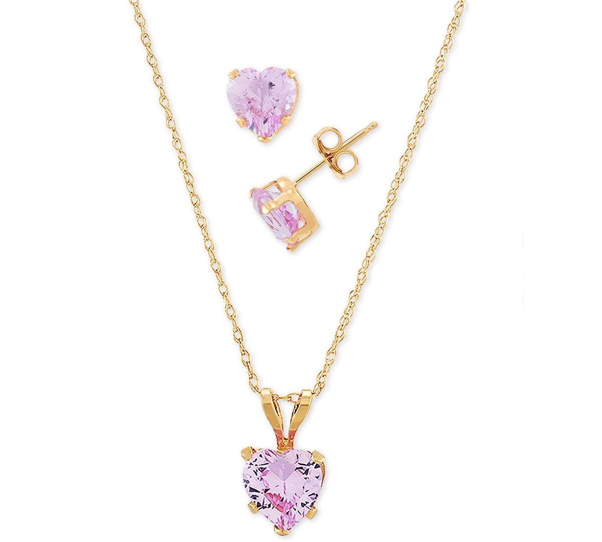 Macy's 2-Pc. Set Lab-Created Pink Sapphire Heart Pendant Necklace & Matching Stud Earrings (3-1/6 ct. t.w.) in 10k Gold - Pink Sapphire