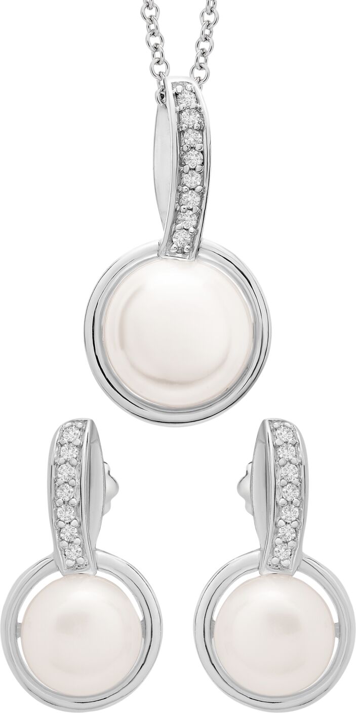 Macy's Cultured Freshwater Pearl (7-8mm) and Diamond (1/10 ct. t.w.) Box Set (Pendant & Earrings) in Sterling Silver - Sterling Silver