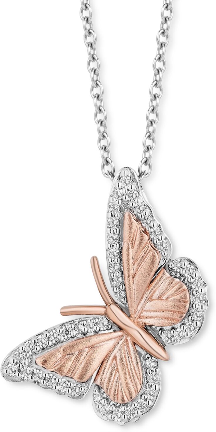 Disney Enchanted Disney Fine Jewelry Diamond Butterfly Pendant Necklace (1/7 ct. t.w.) in Sterling Silver & 14k Rose Gold, 16