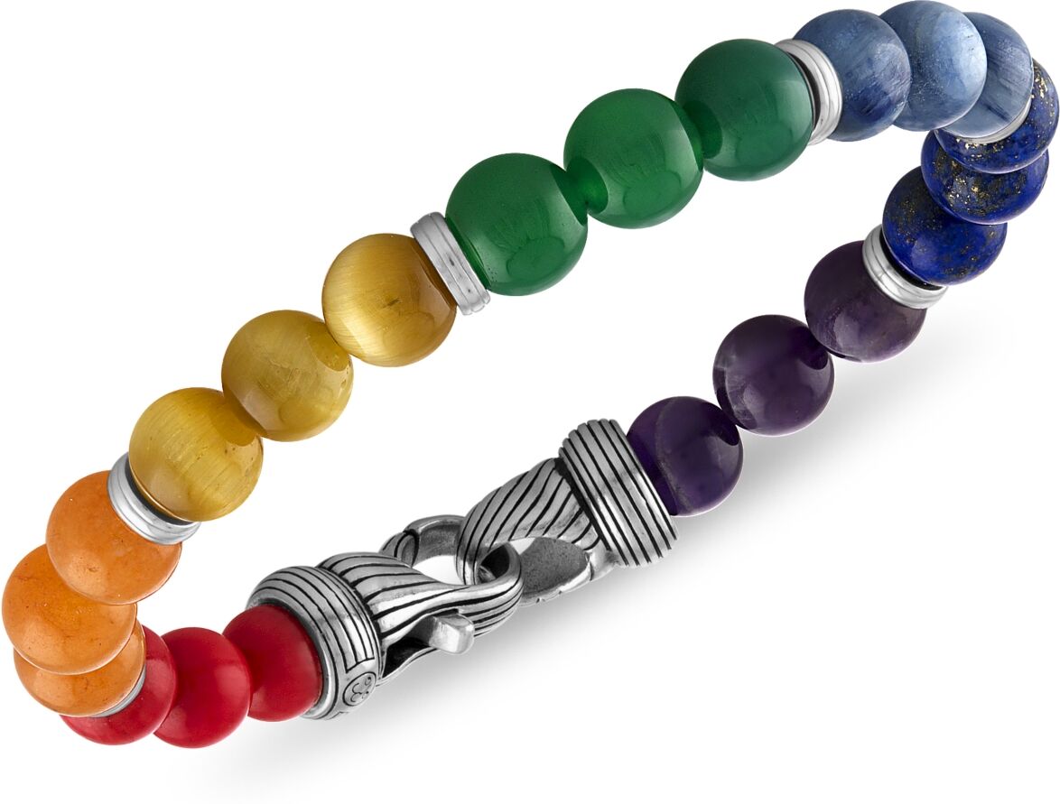 Esquire Men's Jewelry Multi-Stone Rainbow Beaded Bracelet in Sterling Silver, Created for Macy's - Multi