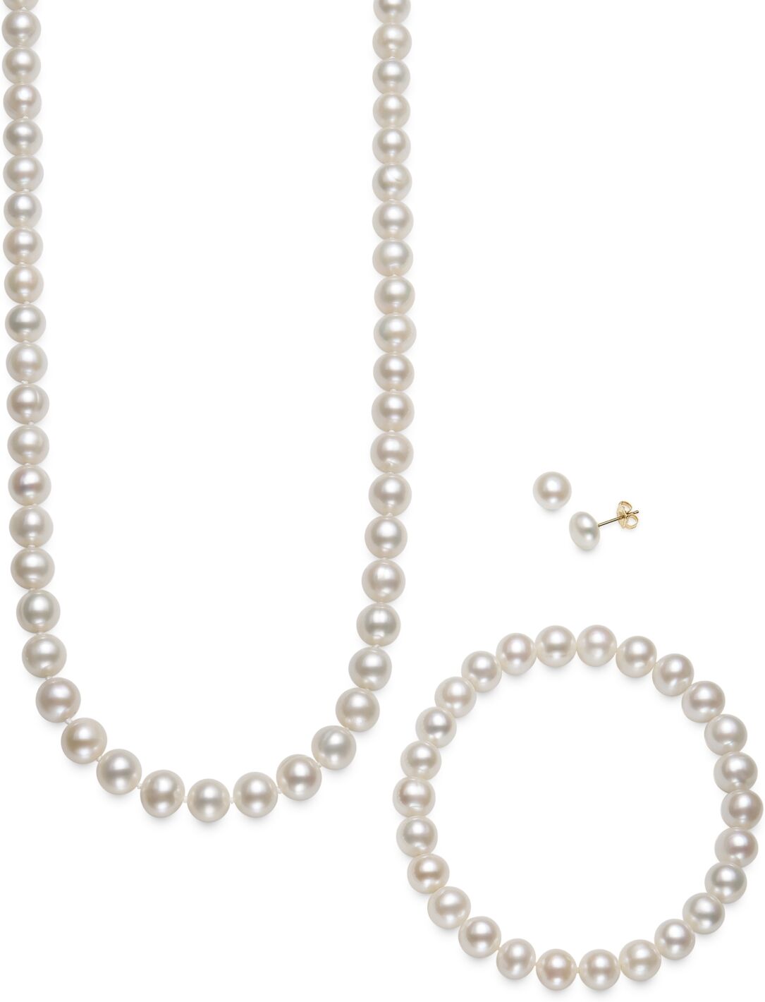 Macy's Cultured Freshwater Pearl 3 Piece Set, Necklace, Earrings and Bracelet - Karat Yellow Gold