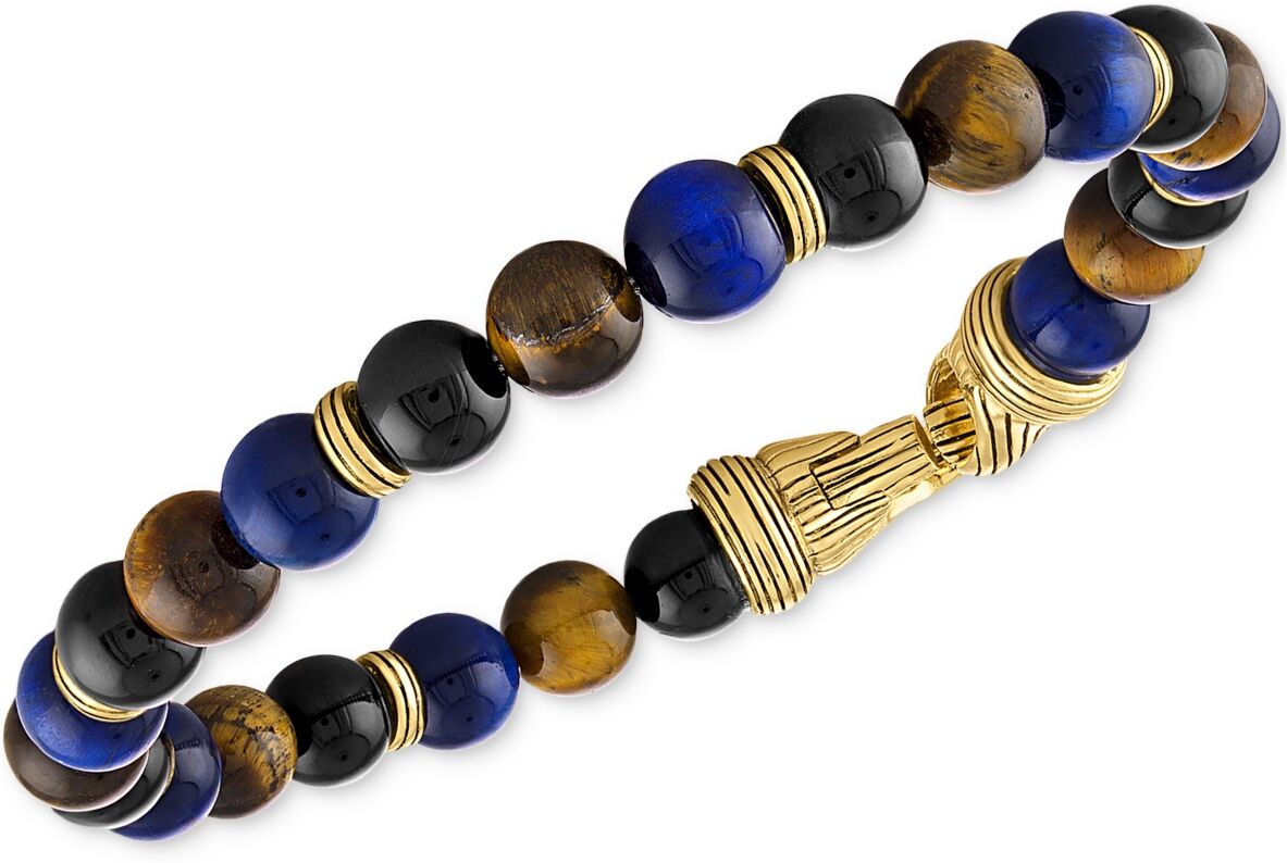 Esquire Men's Jewelry Multi-Stone Beaded Bracelet in 14k Gold-Plated Sterling Silver, Created for Macy's - Multi