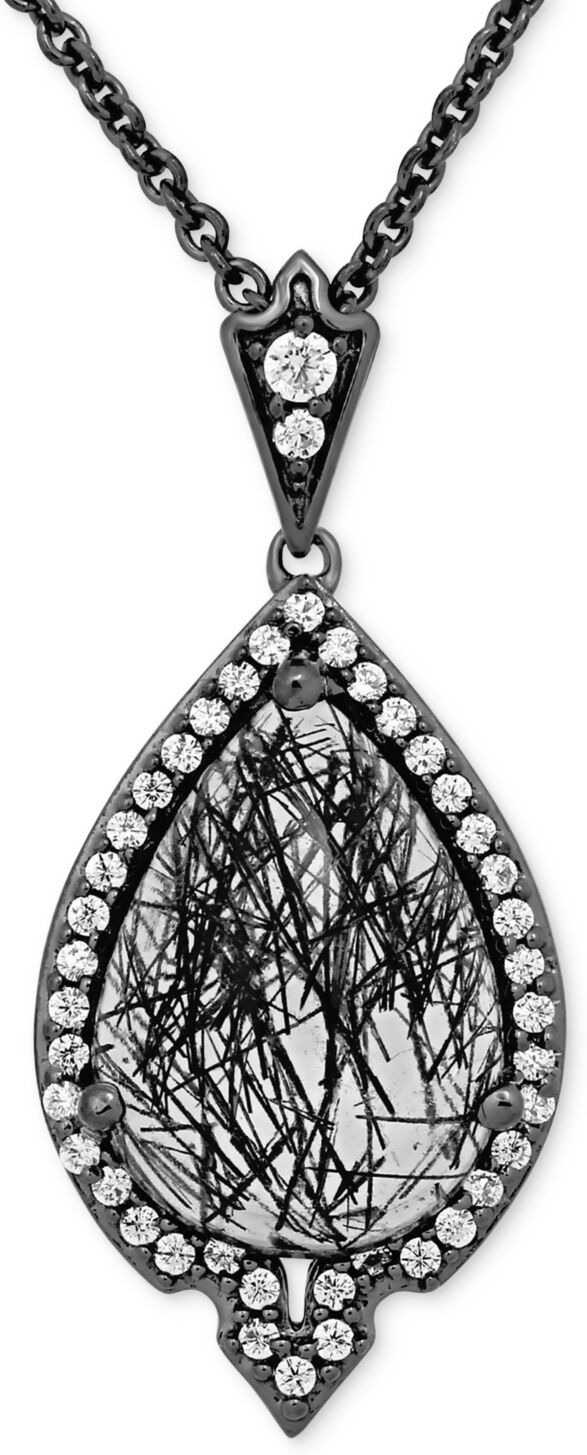 Disney Enchanted Disney Fine Jewelry Rutile Quartz (4-5/8 ct. t.w.) & Diamond (1/4 ct. t.w.) Maleficent Villains Pendant Necklace in Black Rhodium-Plated Ste