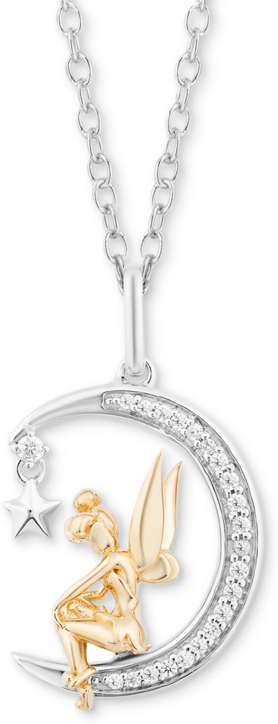 Disney Enchanted Disney Fine Jewelry Diamond Tinker Bell Moon Pendant Necklace (1/10 ct. t.w.) in Sterling Silver & 14k Gold, 16