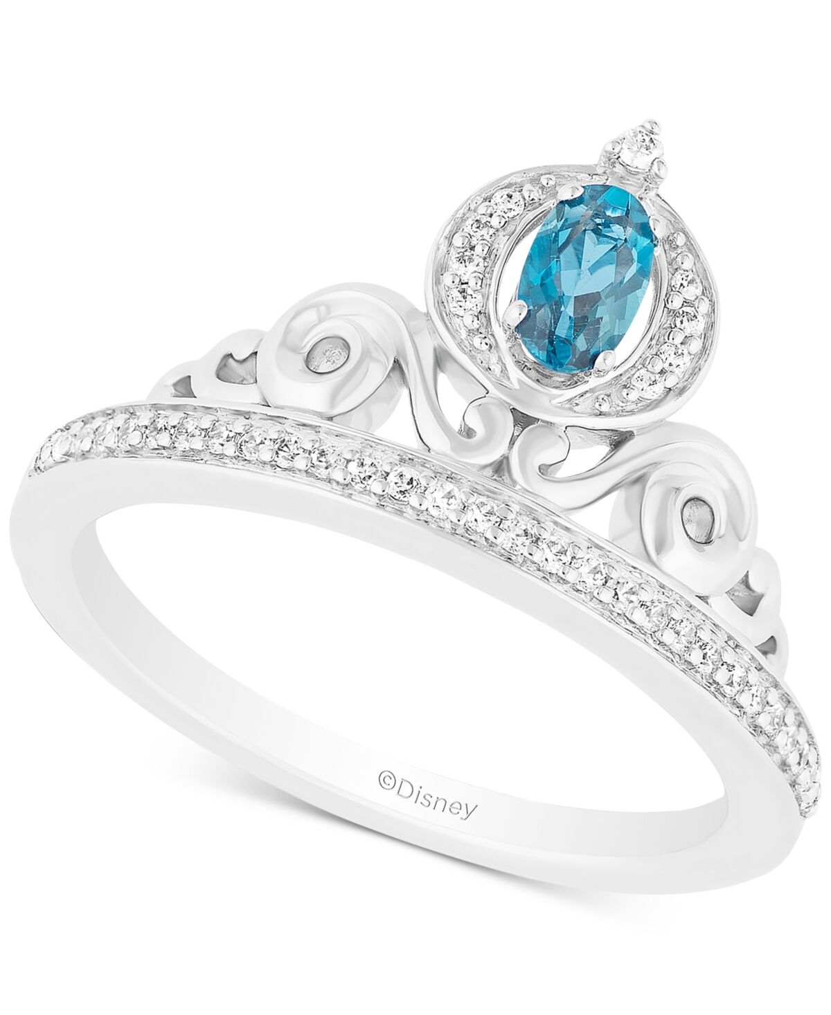 Disney Enchanted Disney Fine Jewelry London Blue Topaz (1/3 ct. t.w.) & Diamond (1/10 ct. t.w.) Cinderella Tiara Ring in Sterling Silver - Sterling Silver