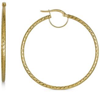 Italian Gold Textured Hoop Earrings In 10k Gold 30mm 70mm. Made In Italy