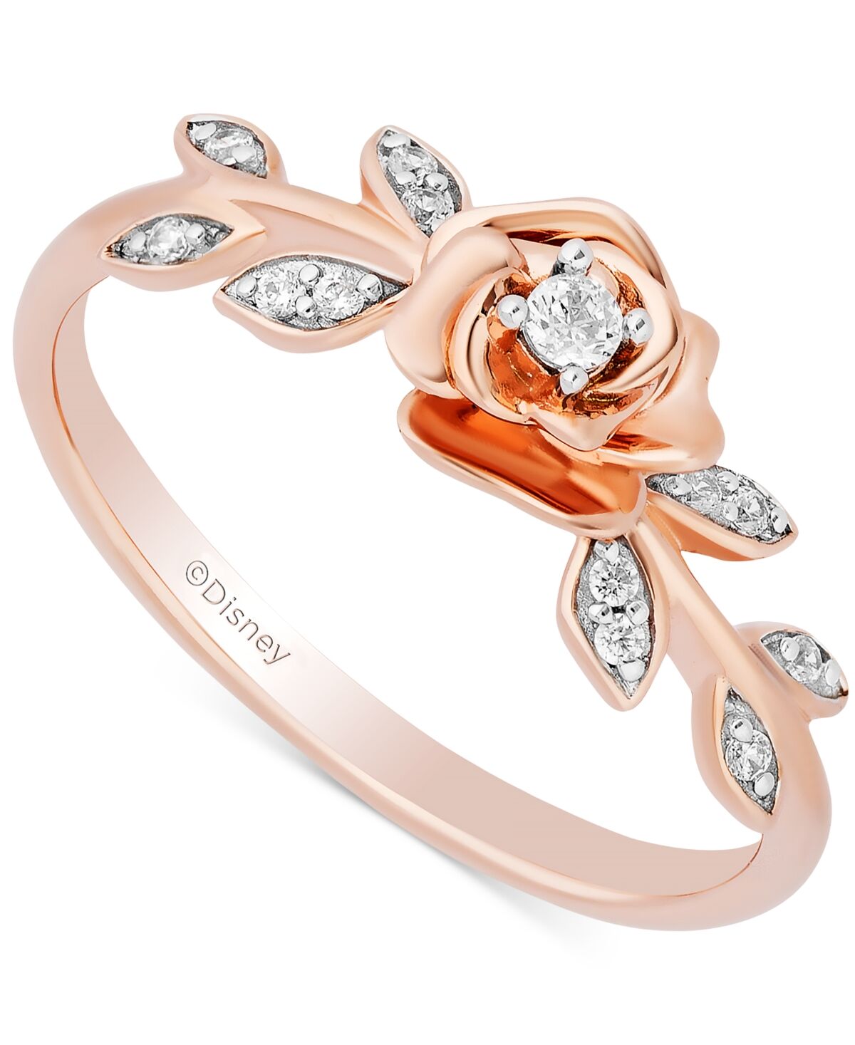 Disney Enchanted Disney Fine Jewelry Diamond Belle Flower Ring (1/10 ct. t.w.) in 14k Rose Gold - Rose Gold