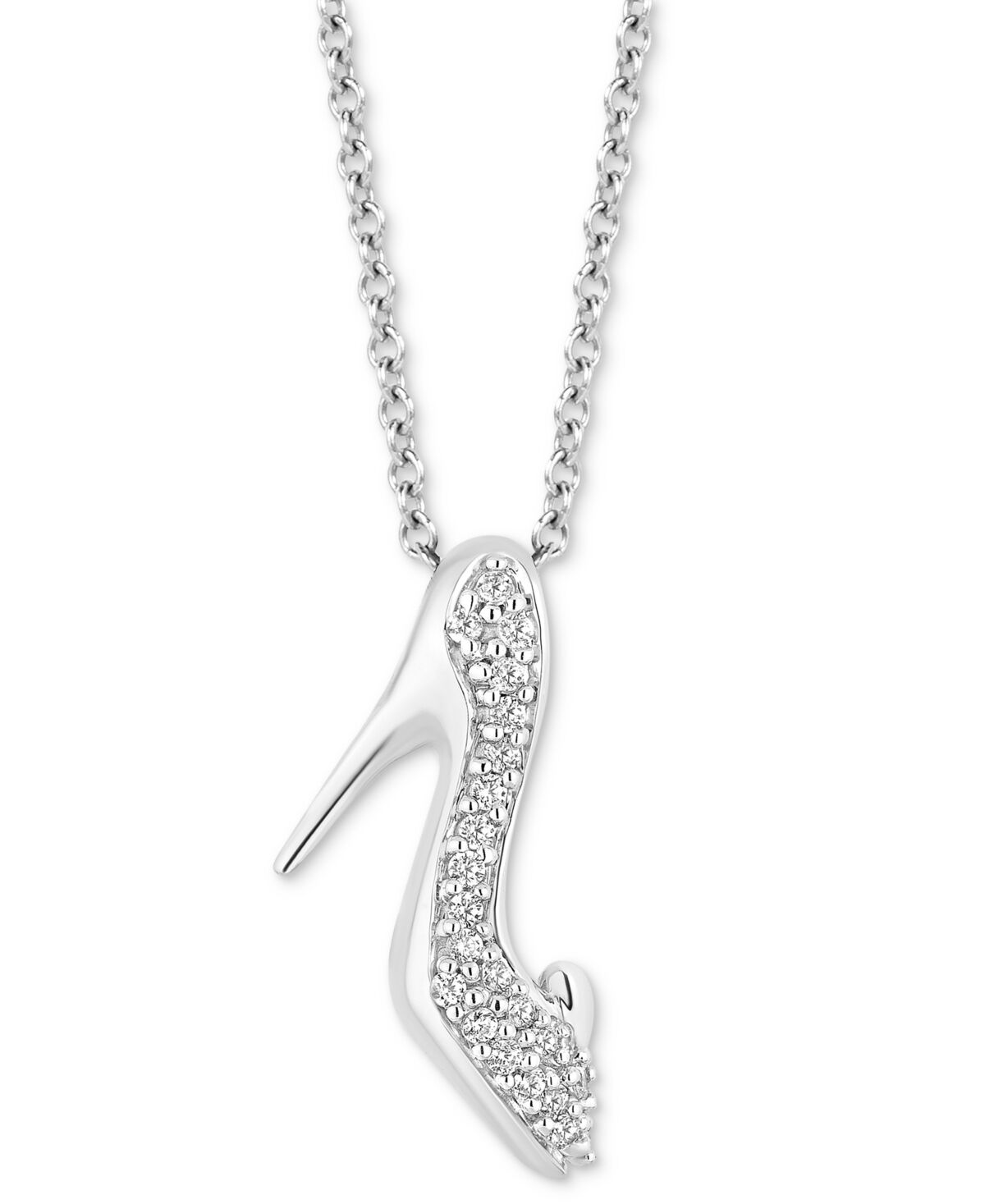 Disney Enchanted Disney Fine Jewelry Diamond Cinderella Slipper Pendant Necklace (1/10 ct. t.w.) in Sterling Silver, 16