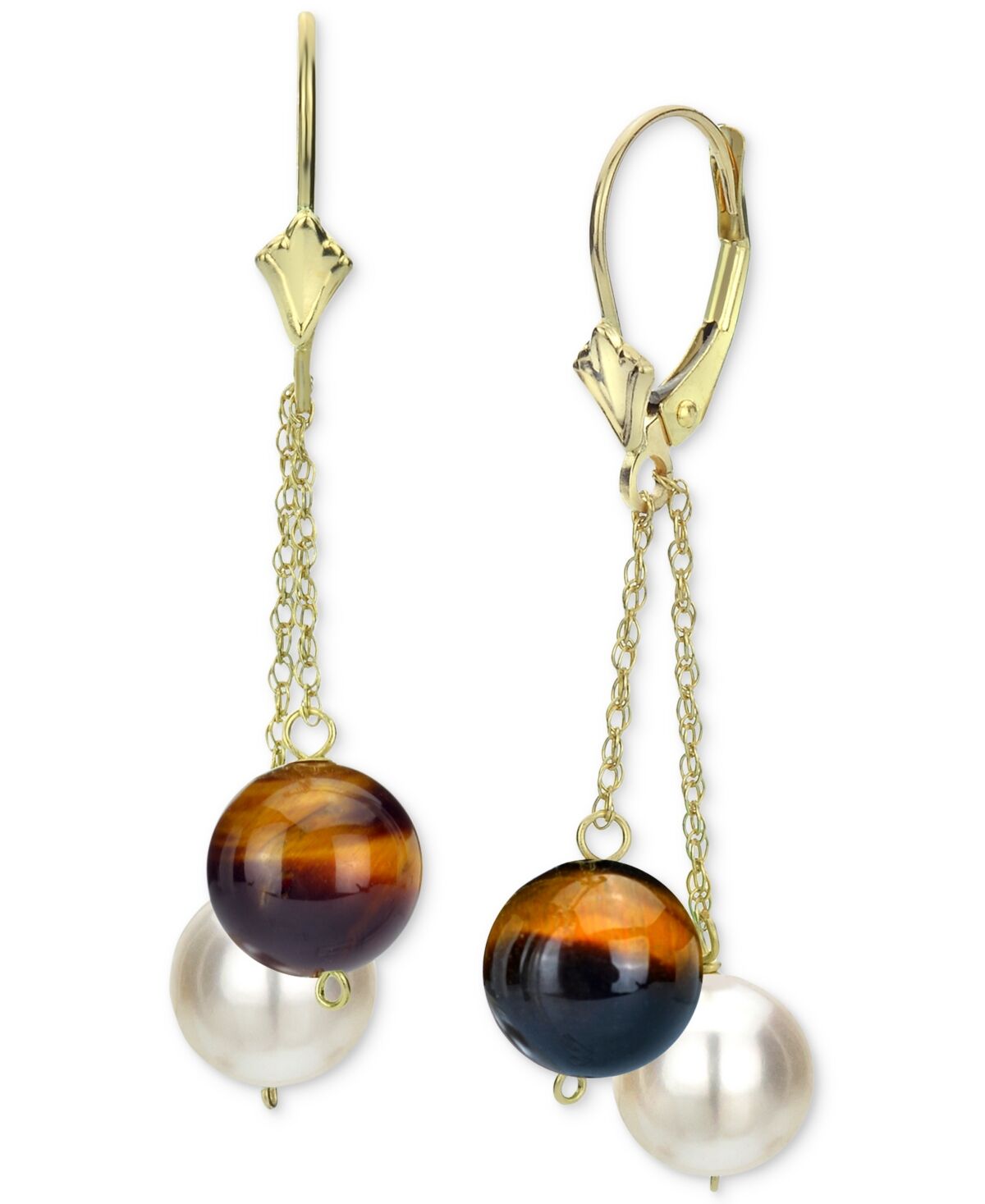 Macy's Garnet & Cultured Freshwater Pearl (8mm) Chain Drop Earrings in 14k Gold (Also in Jade, Tiger Eye, Lapis Lazuli, Rose Quartz, Turquoise, Onyx, & Malac