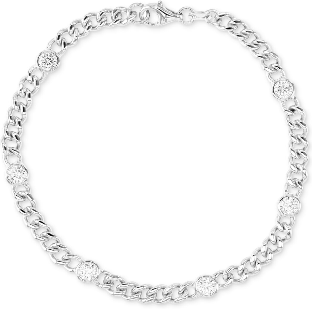 Macy's Cubic Zirconia Bezel Open Cable Link Chain Bracelet - SILVER