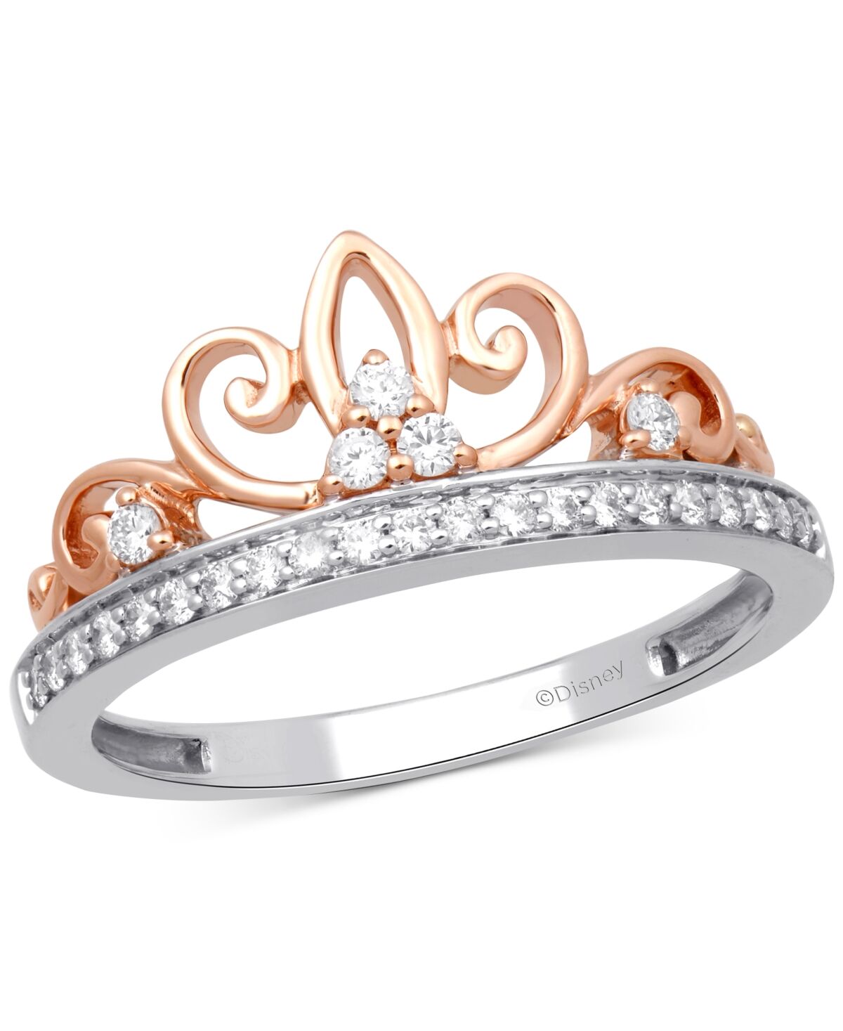 Disney Enchanted Disney Fine Jewelry Diamond Majestic Tiara Ring (1/5 ct. t.w.) in Sterling Silver & 10k Rose Gold - Two-Tone