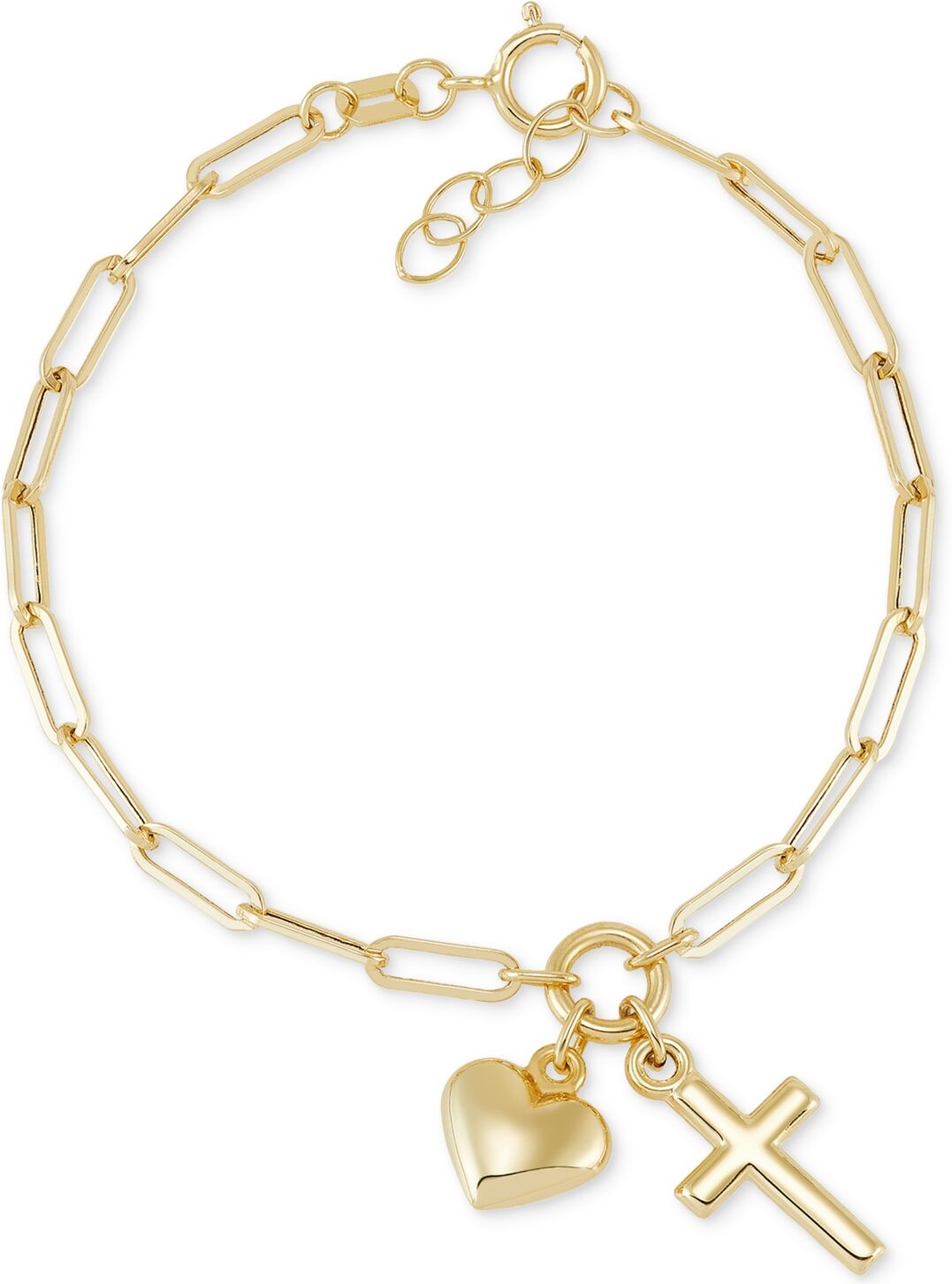 Macy's Children's Cross & Heart Paperclip Link Charm Bracelet in 14k Gold - Gold