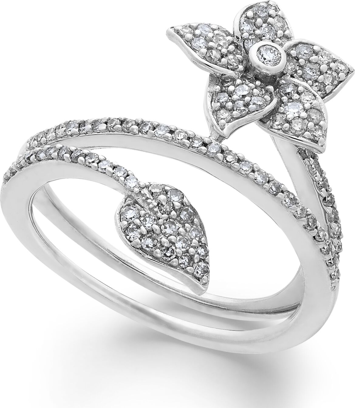 Macy's Diamond Wrap-Around Flower Ring in Sterling Silver (1/2 ct. t.w.) - Sterling Silver