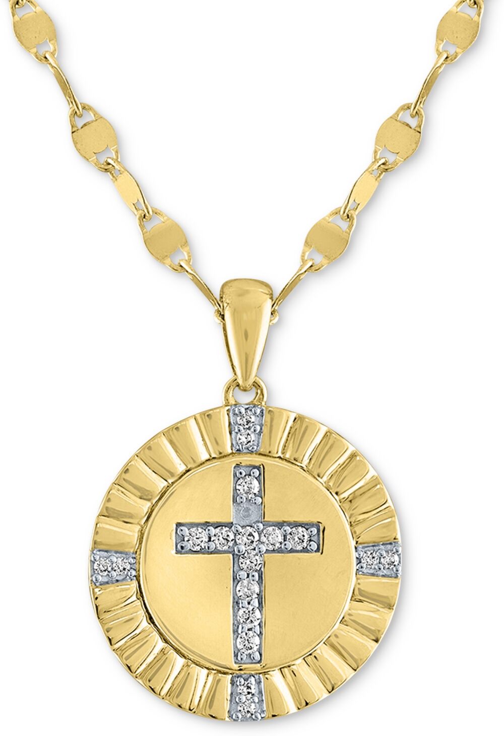 Macy's Diamond Coin Cross Pendant Necklace (1/10 ct. t.w.) in 14k Gold-Plated Sterling Silver, 16