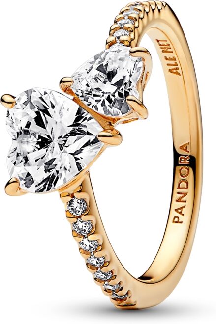 Pandora Cubic Zirconia Timeless Double Heart Sparkling Ring - Gold