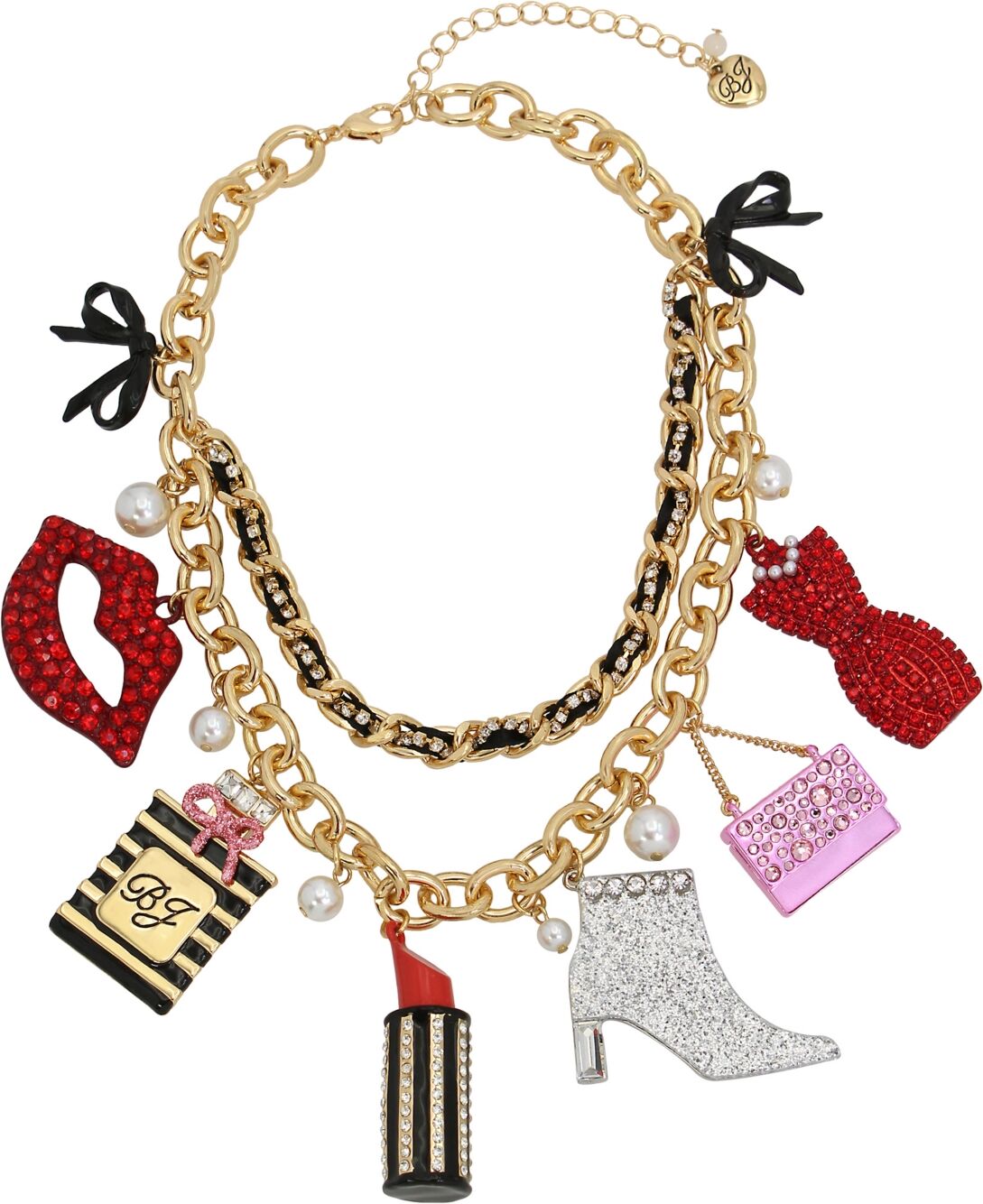 Betsey Johnson Faux Stone Going All Out Statement Charm Necklace - Multi, Gold