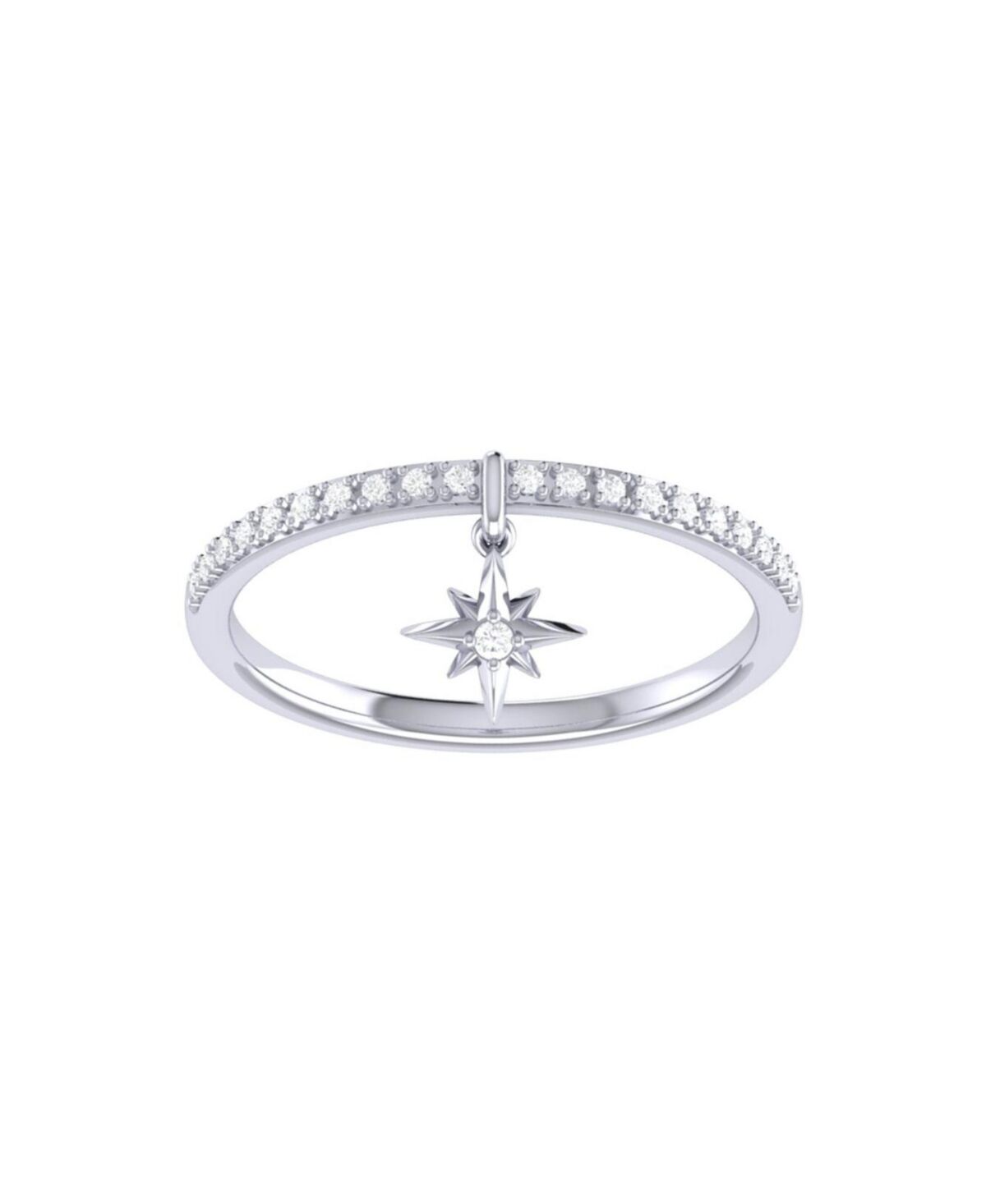 LuvMyJewelry Little North Star Design Sterling Silver Diamond Charm Women Ring - White