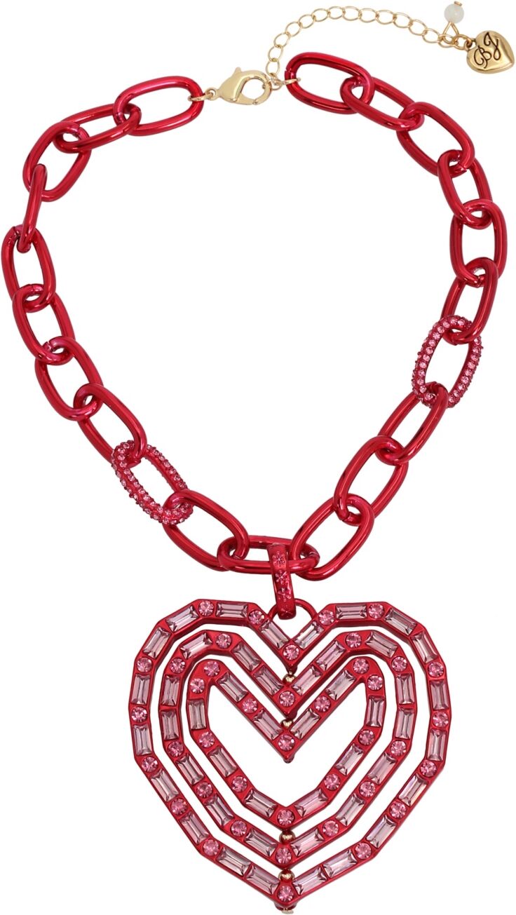 Betsey Johnson Faux Stone Baguette Heart Pendant Necklace - Red, Gold