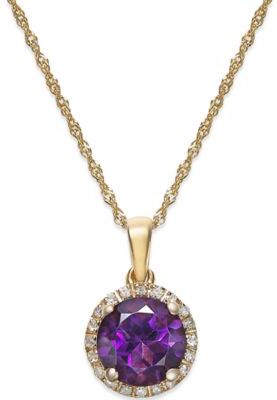 Macy's Semi Precious Stone Diamond Halo Pendant Necklaces In 14k White Yellow Or Rose Gold