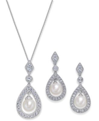 Macy's Cultured Freshwater Pearl White Topaz Jewelry Collection In Sterling Silver