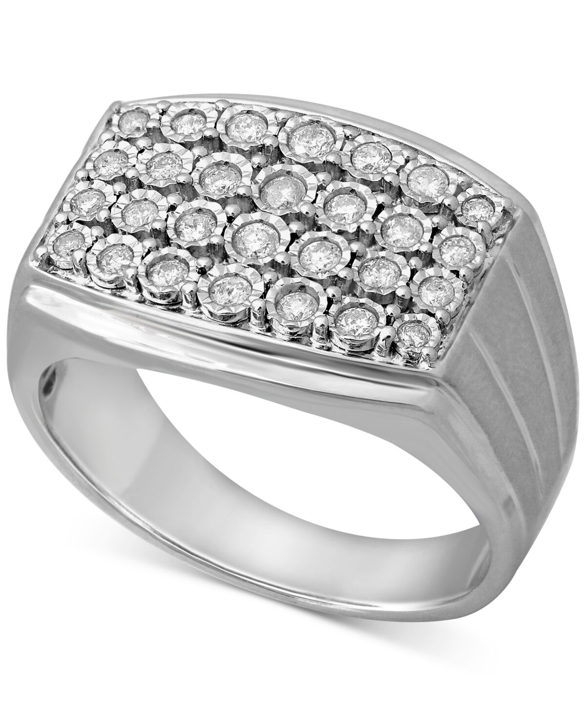 Macy's Men's Diamond Cluster Ring (1/2 ct. t.w.) in Sterling Silver or 14k Gold-Plated Silver - Silver