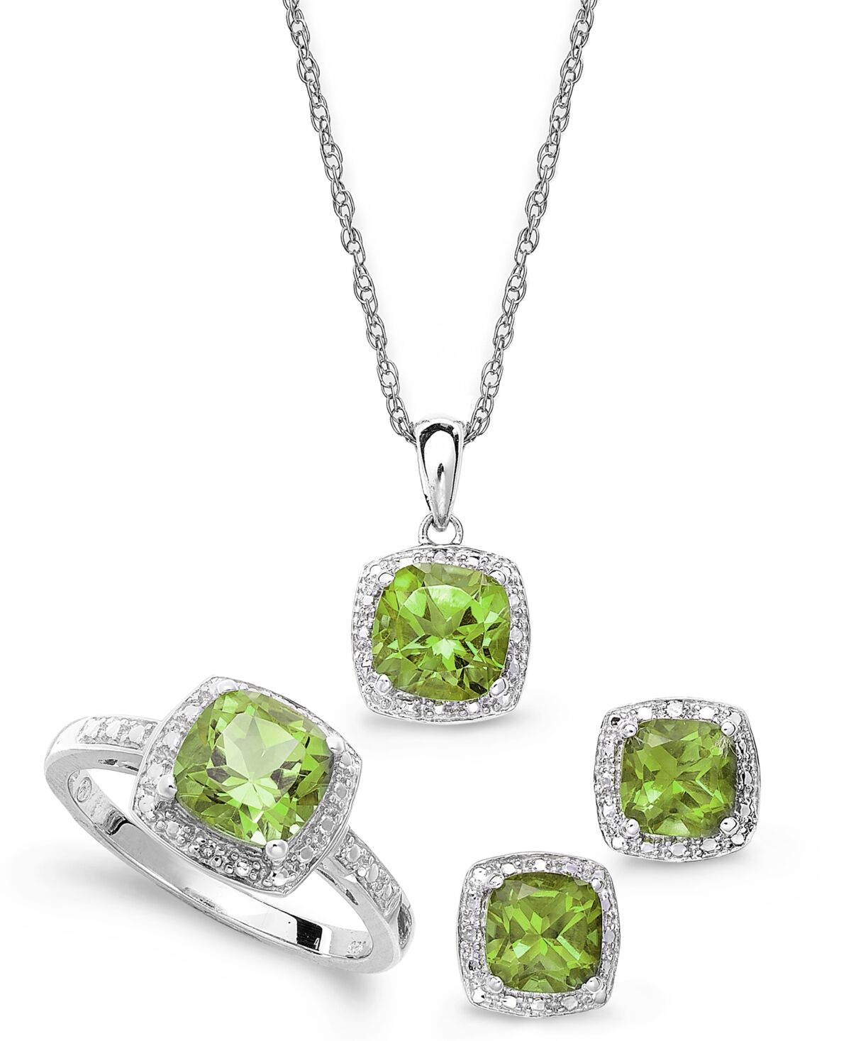 Macy's Sterling Silver Jewelry Set, Peridot (4-3/4 ct. t.w.) and Diamond Accent Necklace, Earrings and Ring Set - Peridot