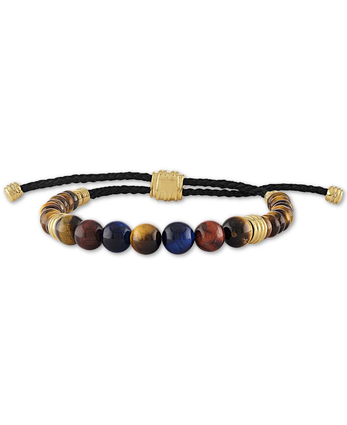 Esquire Men's Jewelry Multicolor Tiger's Eye Bead Bolo Bracelet in 14k Gold-Plated Sterling Silver, Created for Macy's - Silver