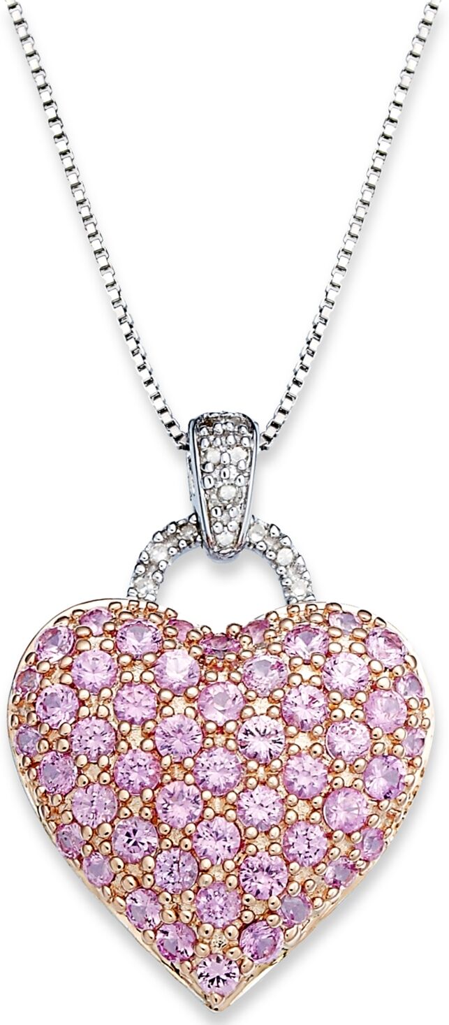 Macy's Sapphire (1-3/4 ct. t.w.) and Diamond Accent Heart Pendant Necklace in Sterling Silver (Also Available in Ruby and Pink Sapphire) - Pink Sapphire