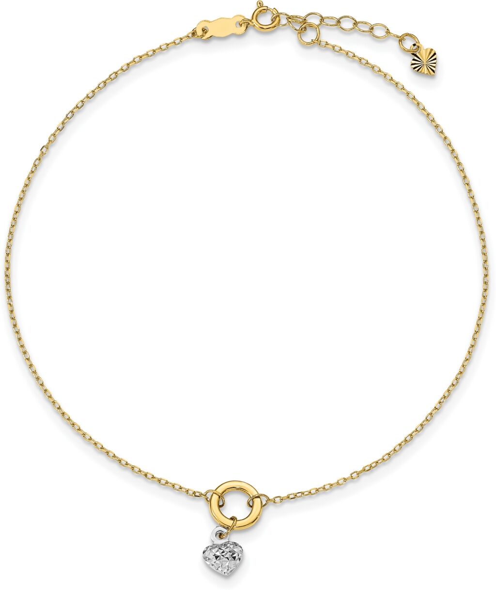 Macy's Puff Heart Anklet in 14k White and Yellow Gold - Tt Gold