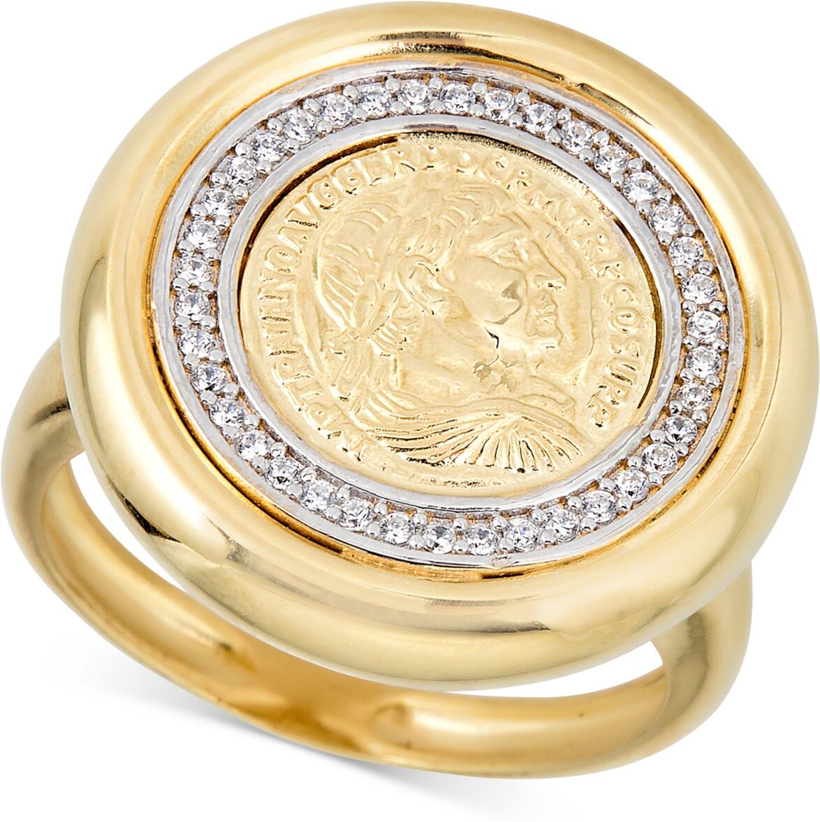 Macy's Diamond Coin Statement Ring (1/4 ct. t.w.) in 14k Gold-Plated Sterling Silver - Sterling Silver