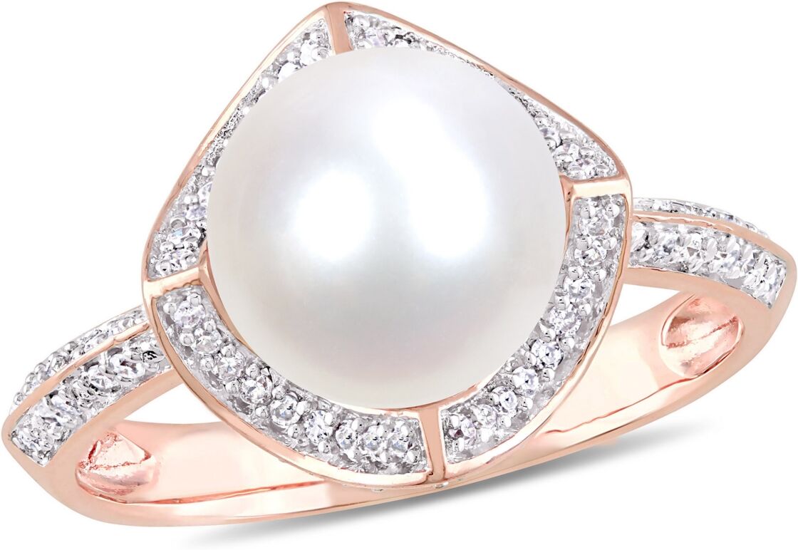 Macy's Freshwater Cultured Pearl (8.5-9mm) and Diamond (1/4 ct. t.w.) Vintage Halo Ring in 10k Rose Gold - Rose