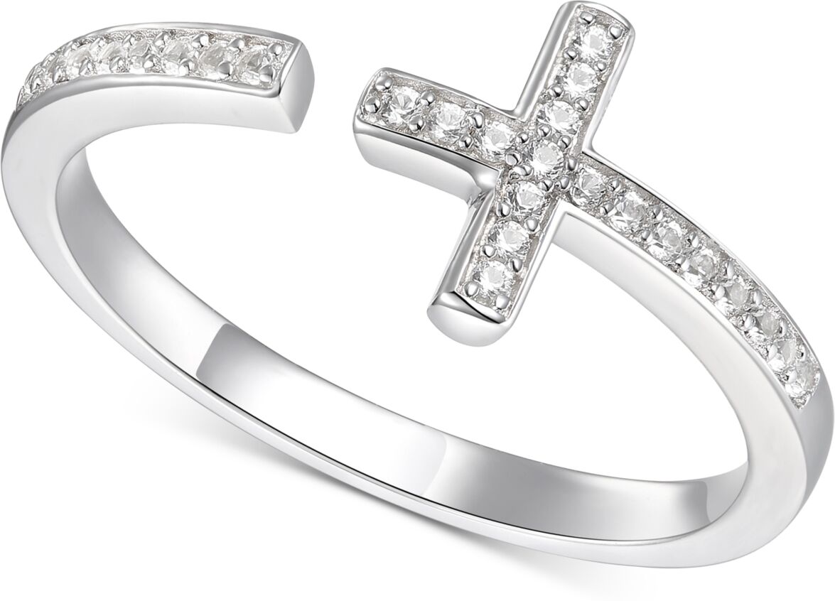 Macy's Diamond East-West Cross Ring (1/8 ct. t.w.) in Sterling Silver - White Gold