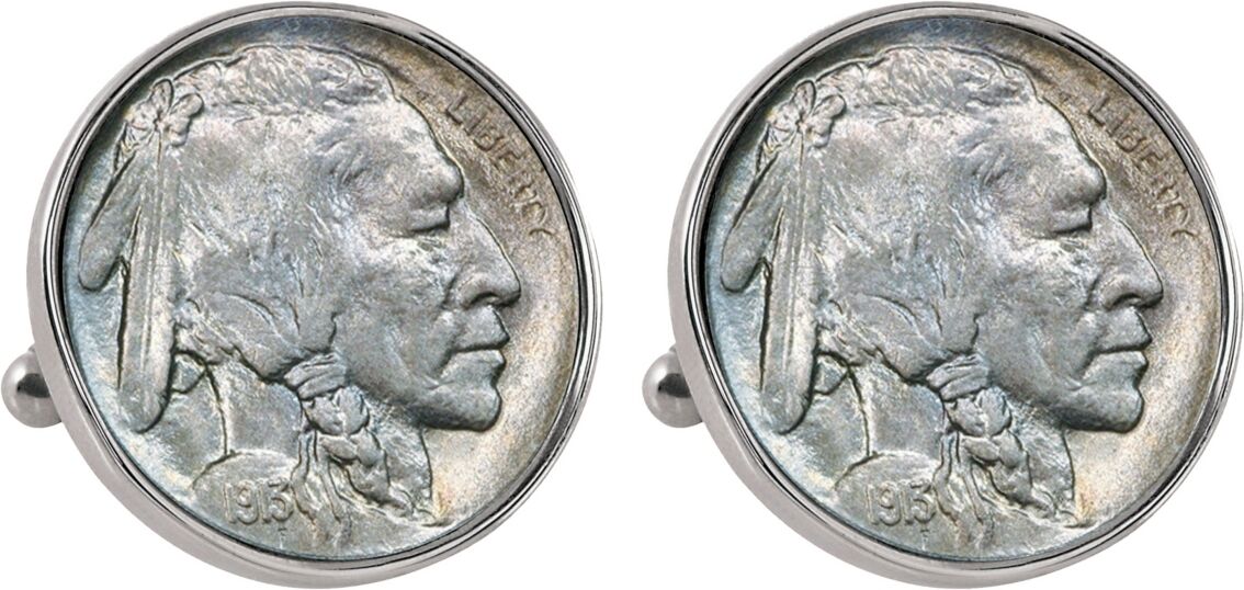 American Coin Treasures 1913 First-Year-Of-Issue Buffalo Nickel Bezel Coin Cuff Links - Silver