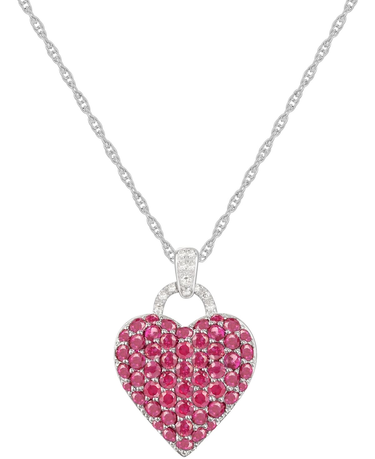 Macy's Sapphire (1-3/4 ct. t.w.) and Diamond Accent Heart Pendant Necklace in Sterling Silver (Also Available in Ruby and Pink Sapphire) - Ruby