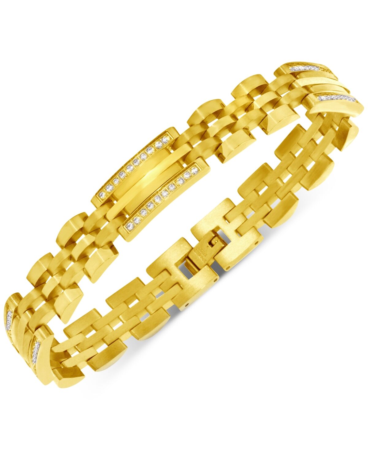 Macy's Men's Diamond Two-Tone Link Bracelet (1/2 ct. t.w.) in Stainless Steel and Yellow Ion-Plate - Gold Tone