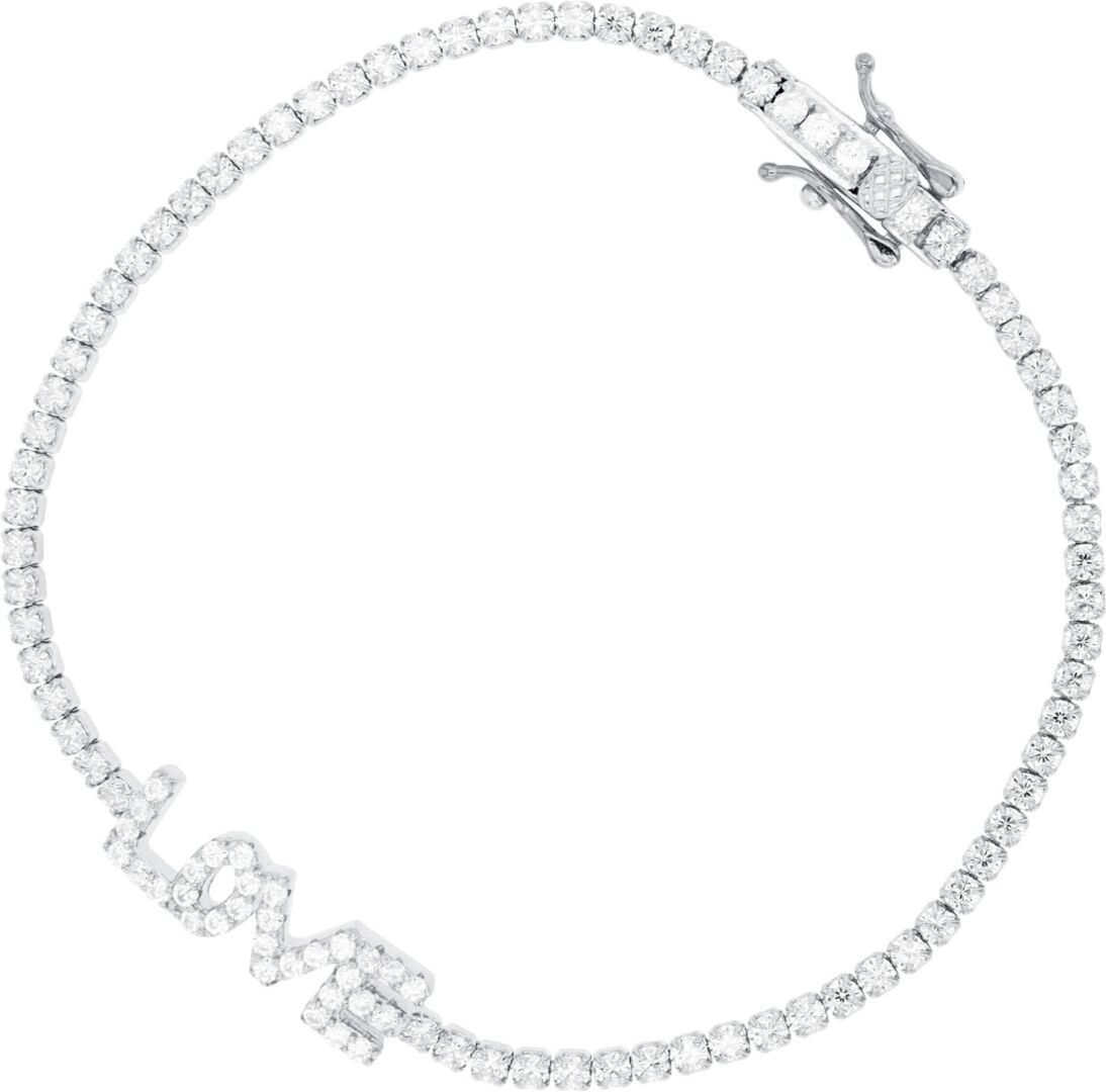 Macy's Cubic Zirconia Round Cut Love Tennis Bracelet in Sterling Silver (Also in 14k Gold Over Silver) - White