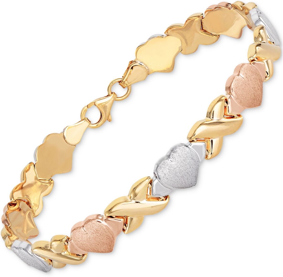 Giani Bernini Hearts & Kisses Link Bracelet in 18k Tri-Color Gold-Plated Sterling Silver, Created for Macy's (Also in Gold Over Silver and Sterling Si