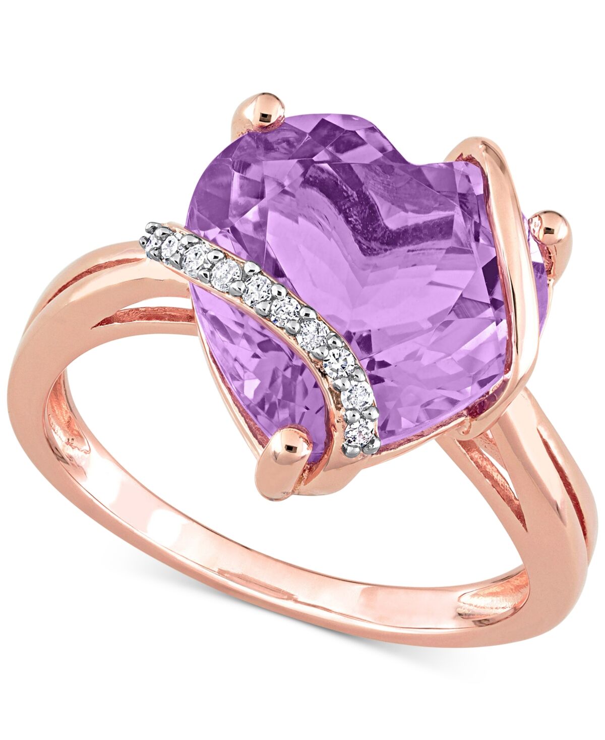 Macy's Amethyst (6-1/2 ct. t.w.) & Diamond (1/20 ct. t.w.) Heart Swirl Ring in 18k Rose Gold-Plated Sterling Silver - Amethyst
