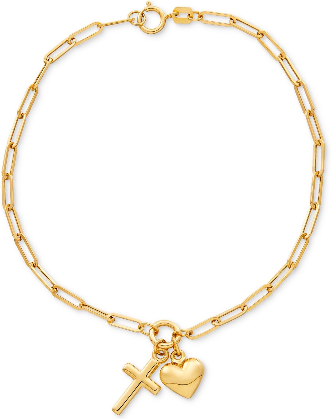 Macy's Heart and Cross Charm Bracelet in 10k Gold - K Yellow Gold