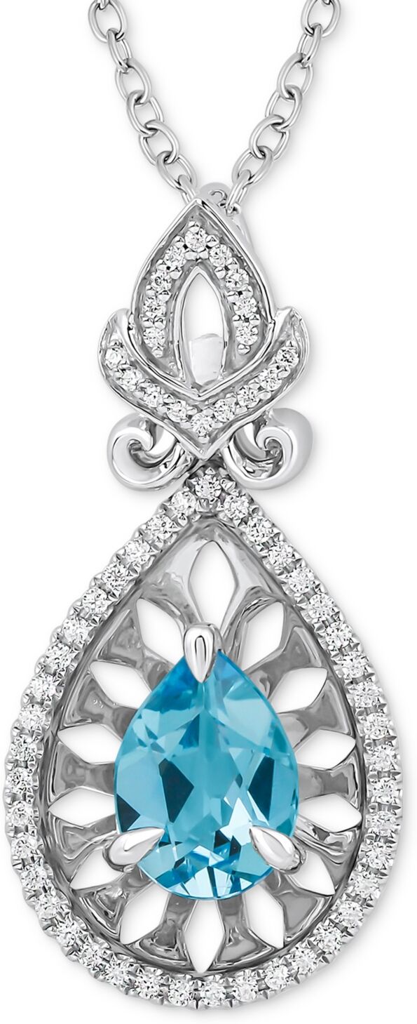 Disney Enchanted Disney Fine Jewelry Swiss Blue Topaz (1-5/8 ct. t.w.) & Diamond (1/5 ct. t.w.) Jasmine Pendant Necklace in Sterling Silver, 16