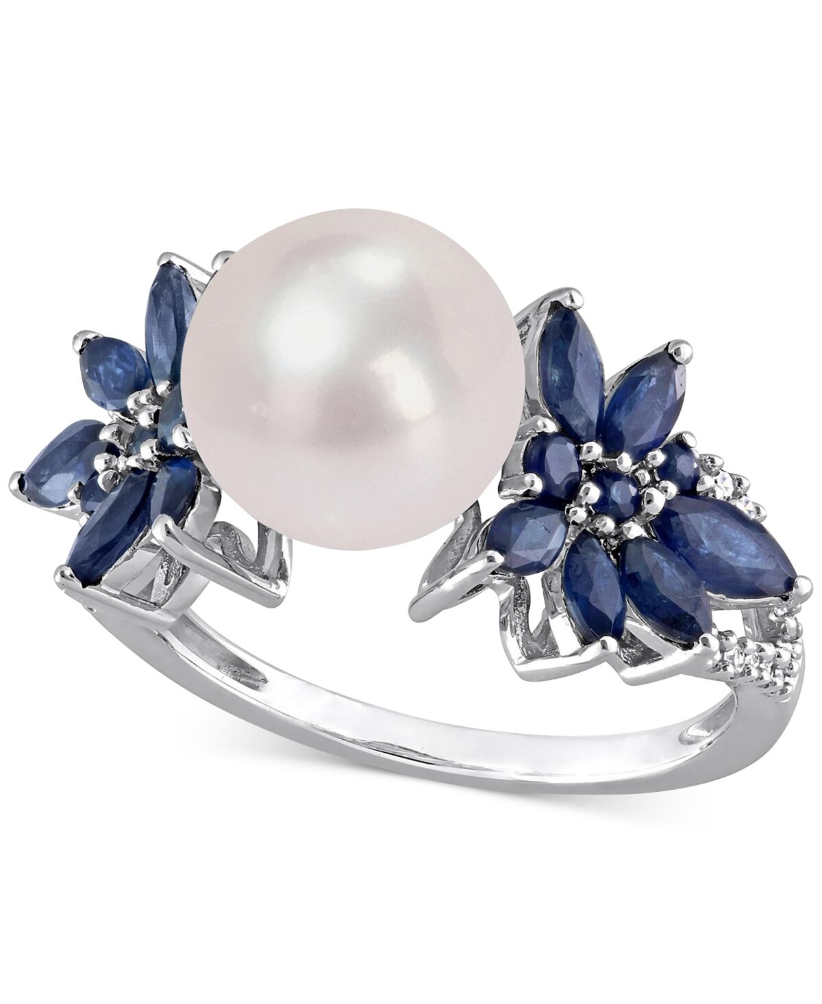 Macy's Cultured Freshwater Pearl (9mm), Sapphire (1-5/8 ct. t.w.) & Diamond (1/8 ct. t.w.) in 14k White Gold (Also in Aquamarine) - Sapphire