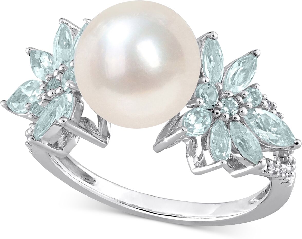 Macy's Cultured Freshwater Pearl (9mm), Sapphire (1-5/8 ct. t.w.) & Diamond (1/8 ct. t.w.) in 14k White Gold (Also in Aquamarine) - Aquamarine