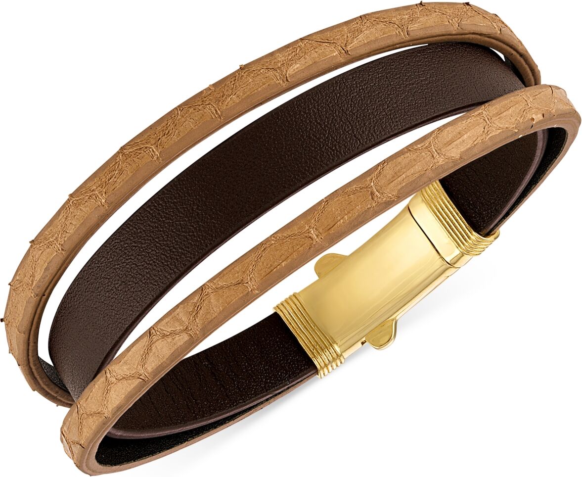 Esquire Men's Jewelry Two-Tone Triple Strap Leather Layered Bracelet in 18k Gold-Plated Sterling Silver, Created for Macy's - Brown/gold