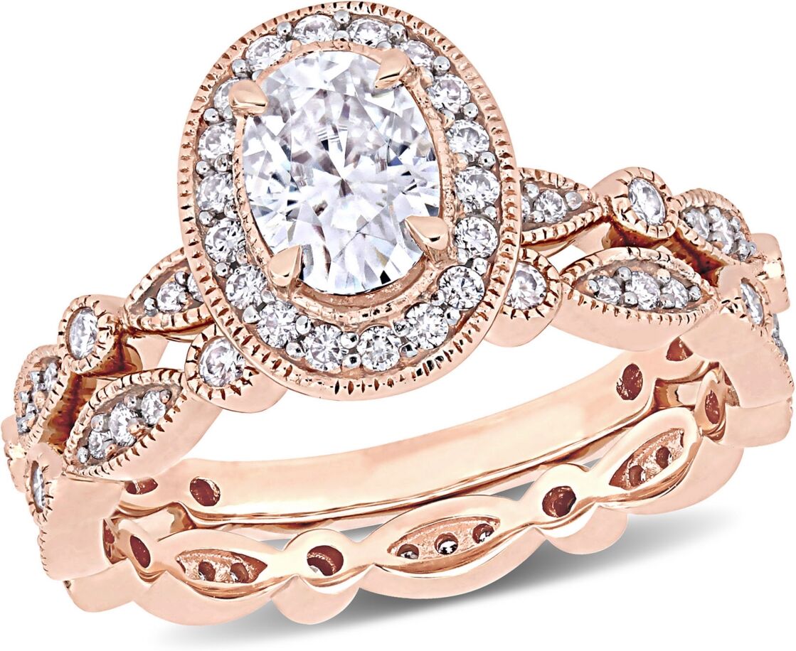 Macy's Moissanite in 10K Gold Vintage-Like Halo Infinity Bridal Ring Set, 2 Piece - Rose gold