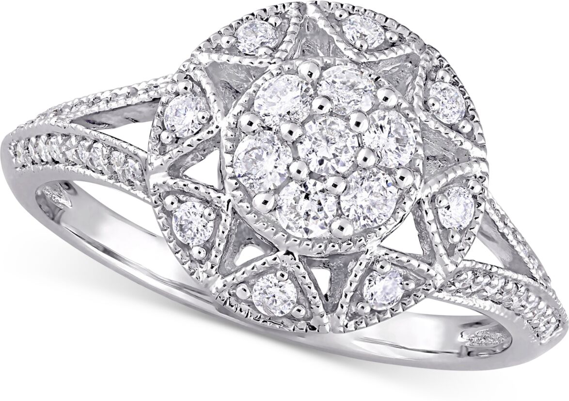 Macy's Diamond Vintage-Inspired Cluster Engagement Ring (1/2 ct. t.w.) in 14k White Gold - White Gold