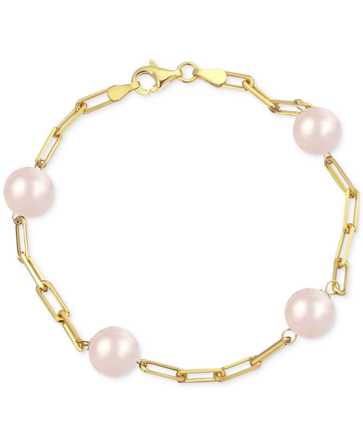Macy's Onyx Bead Paperclip Link Bracelet in 18k Gold-Plated Sterling Silver (Also in Turquoise, Lapis Lazuli, Red Coral, & Rose Quartz) - Rose Quartz